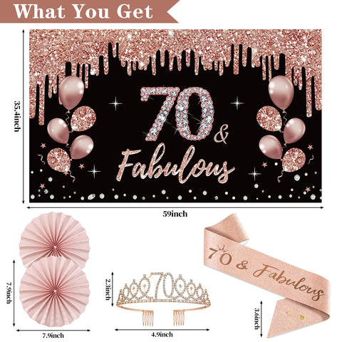 Uiorgui 70th banner brightens walls with elegant black and rose gold lettering.