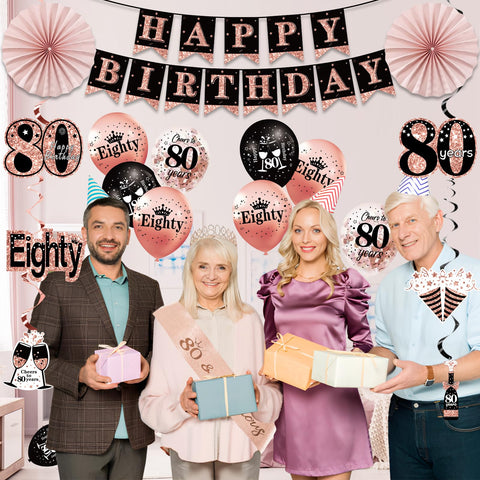 Uiorgui 80th birthday paper fans add decorative dimension and soft ambiance.
