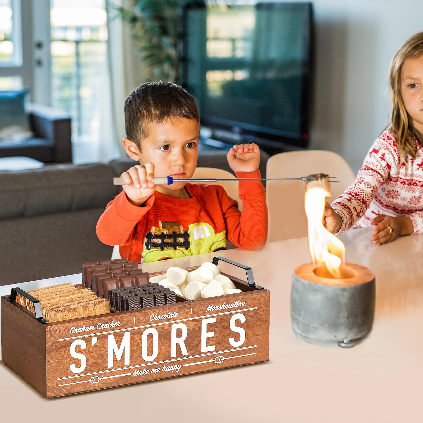 Uipame S'mores station features durable wood and anti-slip pads for stability.