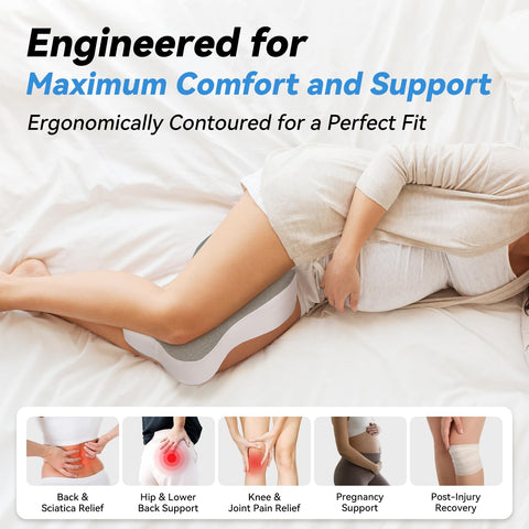 UJPFEO knee pillow with dual inner grooves separates knees and thighs.
