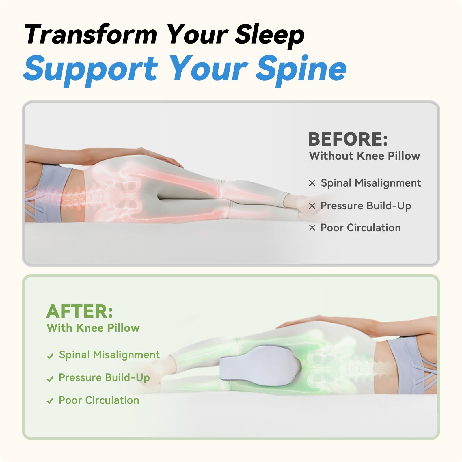 UJPFEO knee pillow memory foam adapts to body shape for personalized comfort during sleep