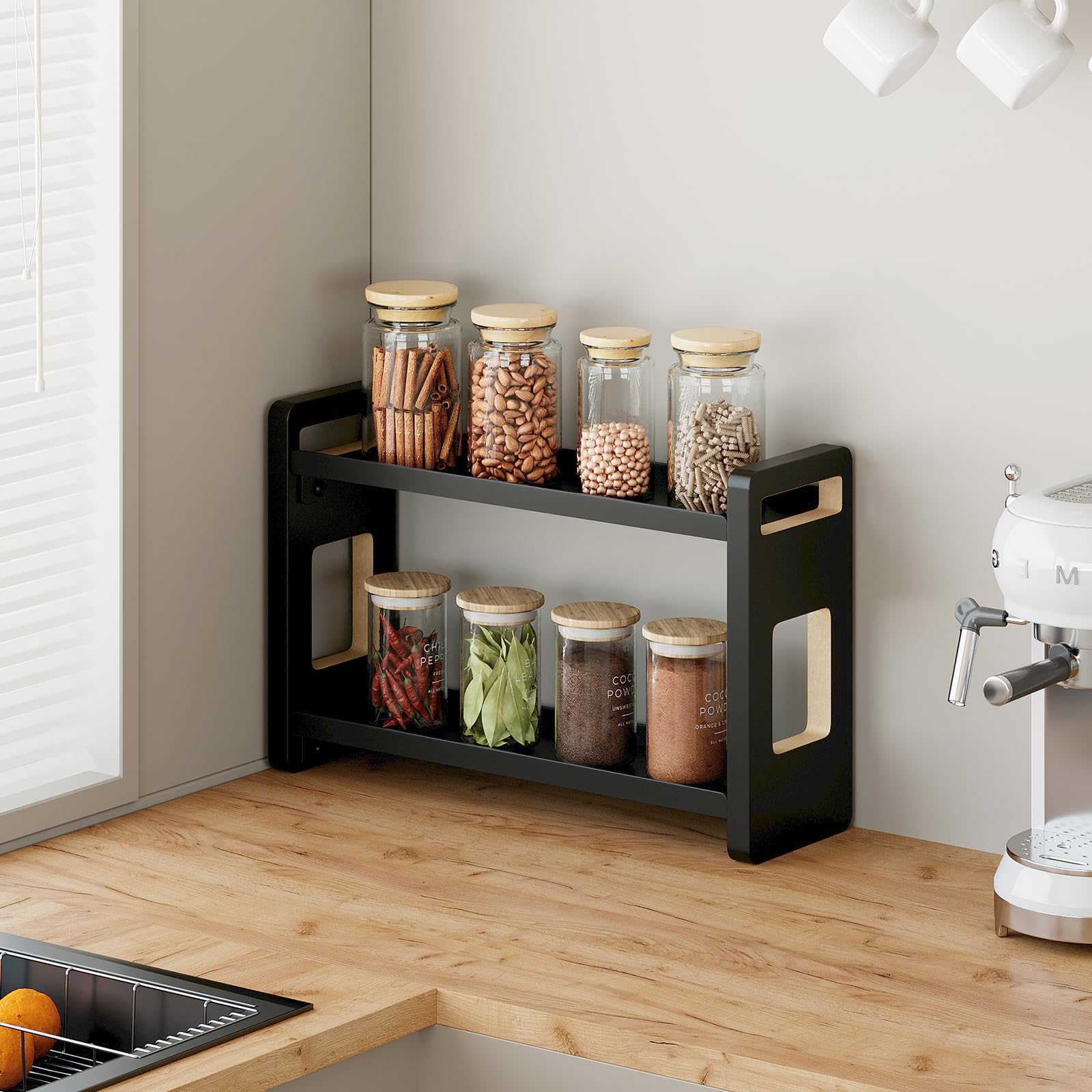 UJQSUN kitchen storage cabinet organizer keeping tea pods and spices organized