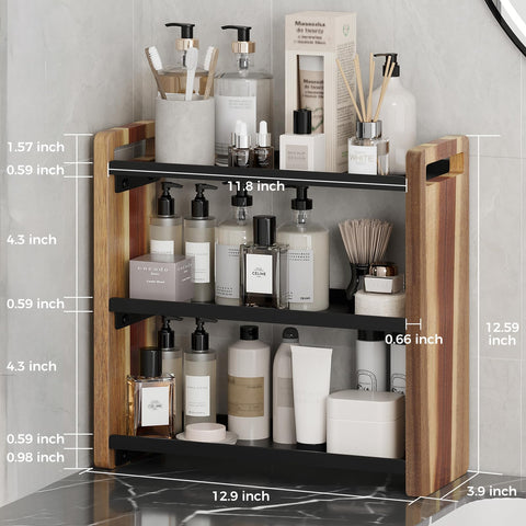 UJQSUN solid wood under-sink organizer keeps cabinet tidy.