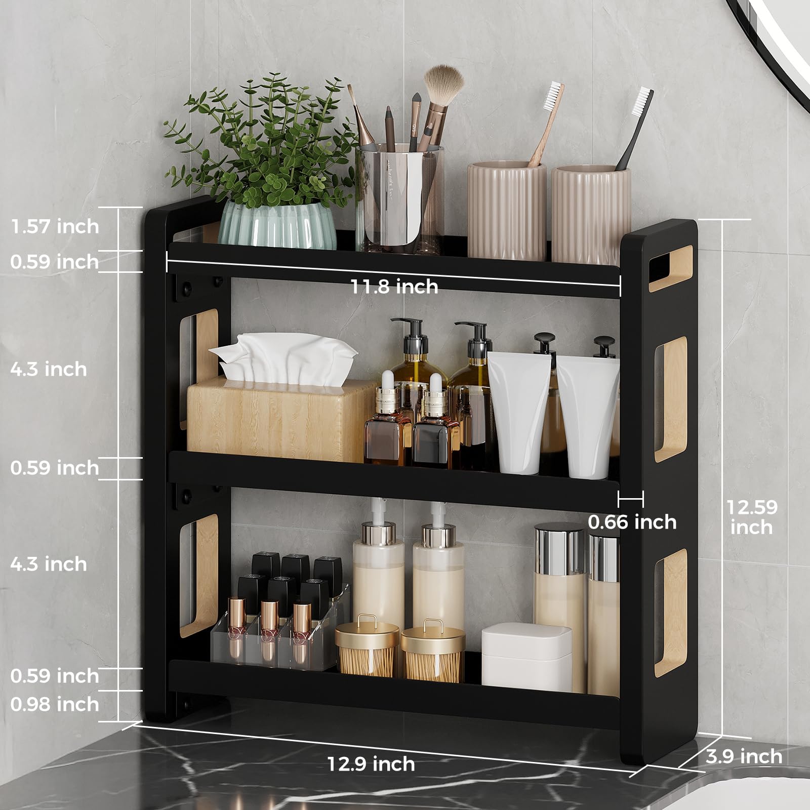 UJQSUN wooden under-sink organizer keeping cleaning supplies organized and accessible