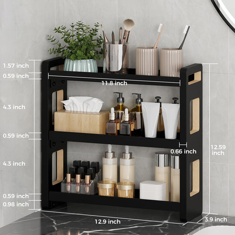 UJQSUN wooden under-sink organizer keeping cleaning supplies organized and accessible
