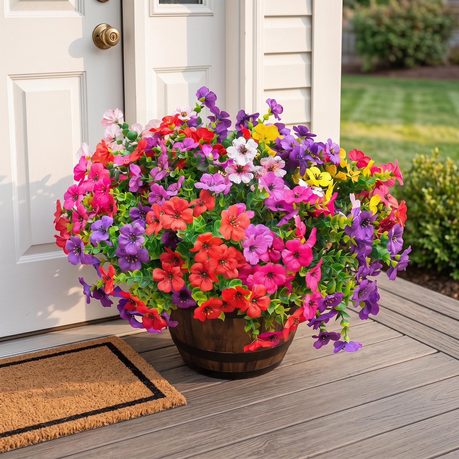 UJROQI outdoor porch decor idea featuring fade resistant floral display