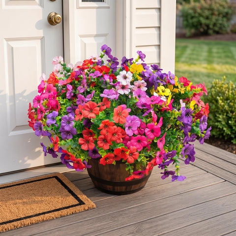 UJROQI outdoor porch decor idea featuring fade resistant floral display
