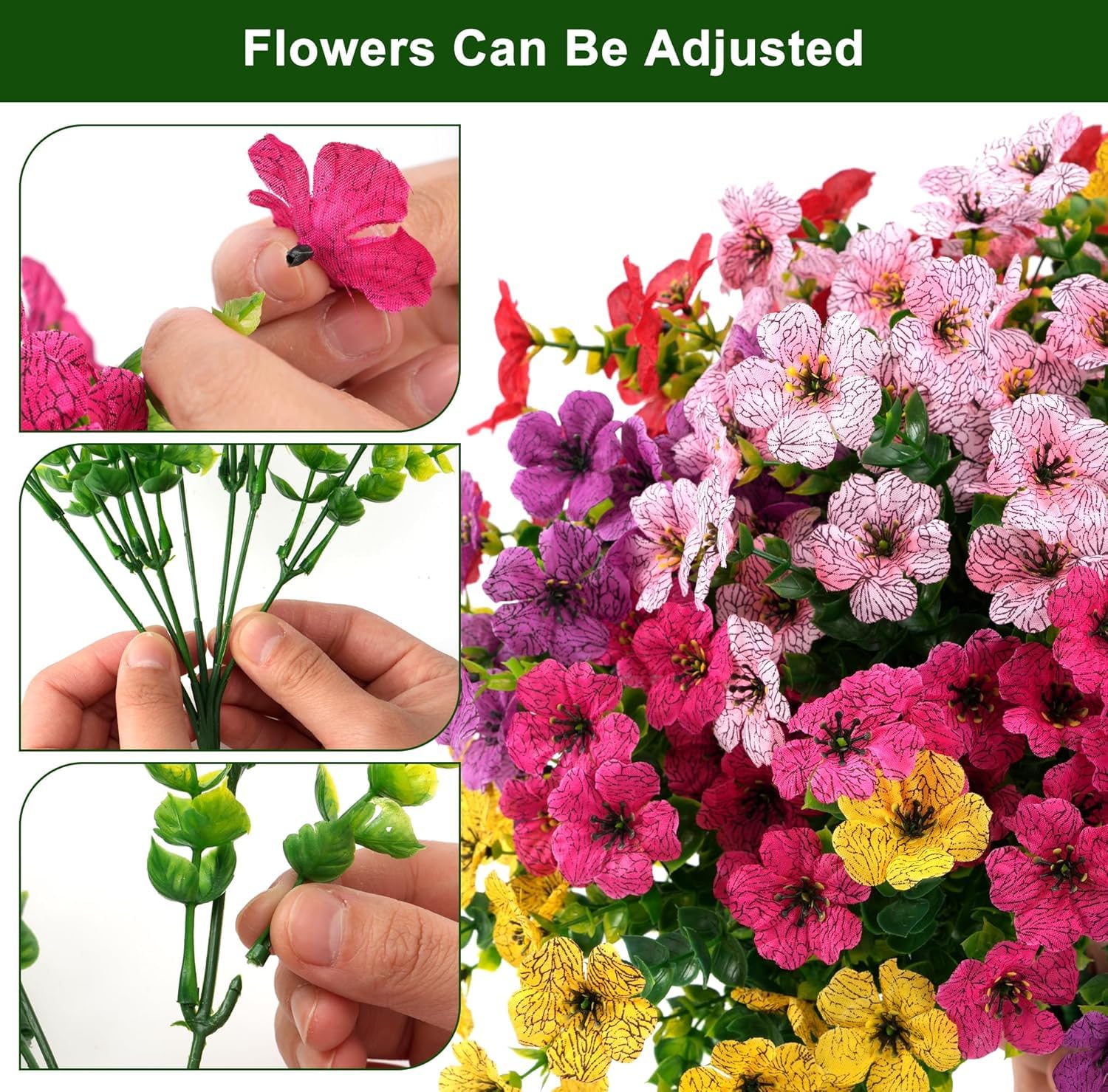 UJROQI UV resistant silk flowers stay vibrant in sun and rain