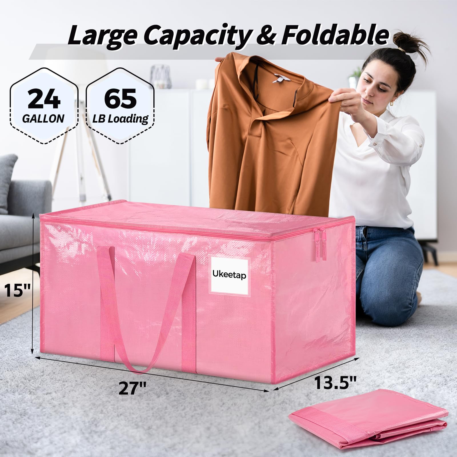 Ukeetap pink storage bins with lids for secure, portable organization