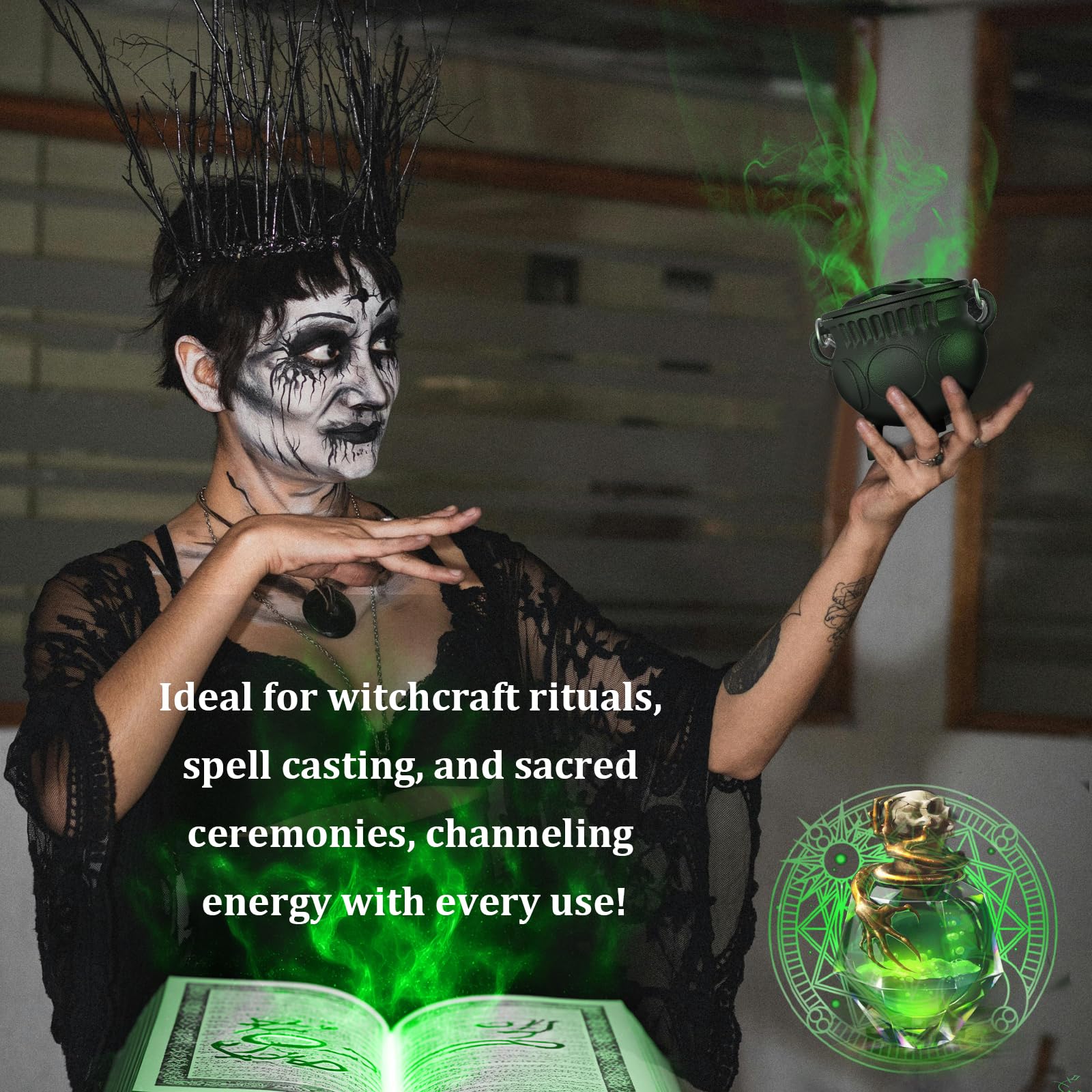 UKENEM 4-inch cauldron offers sturdy handle for easy transport during rituals