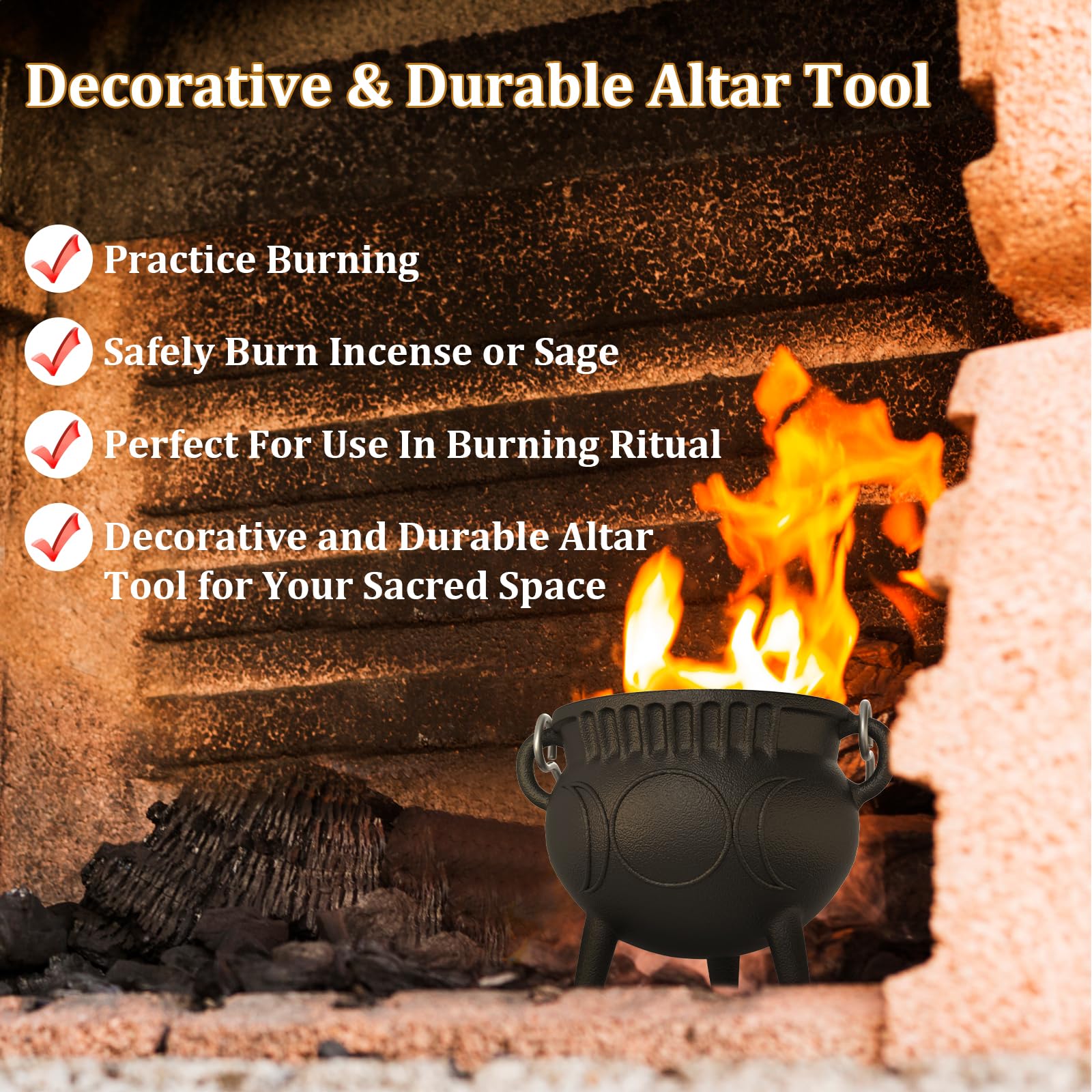 UKENEM compact ritual cauldron enhances altars and mantels with vintage charm