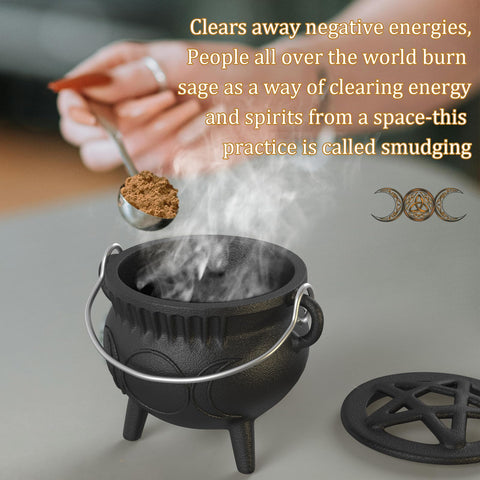 UKENEM small cauldron with built-in incense holder ideal for sage smudging