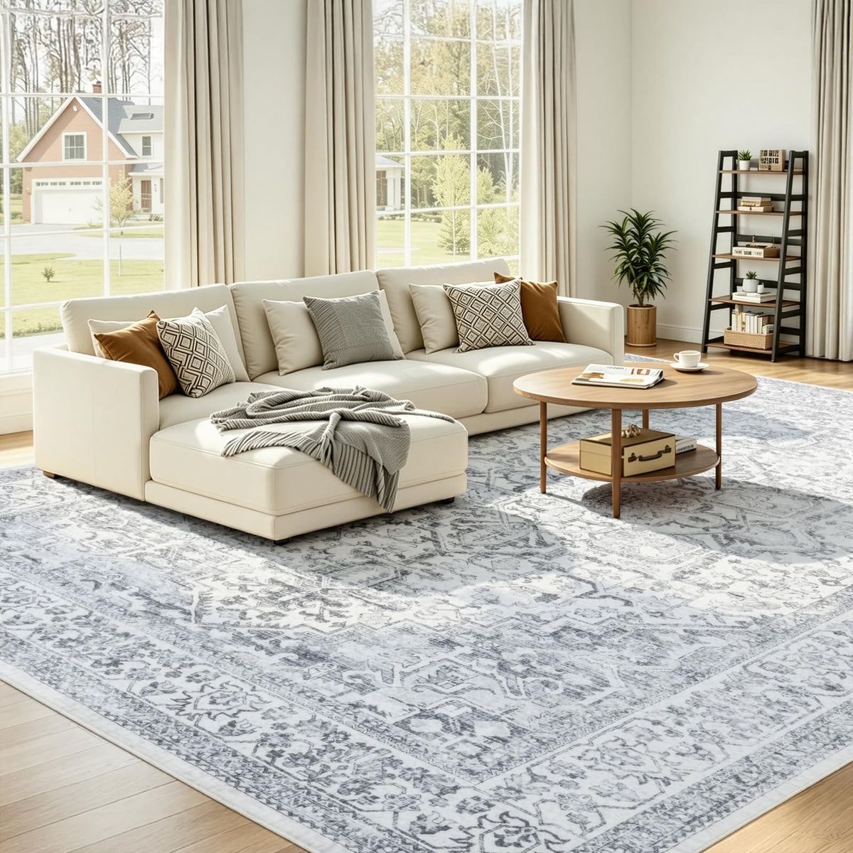 UKISS Washable Area Rug with ultra-soft faux silk texture, ideal for cozy living rooms.