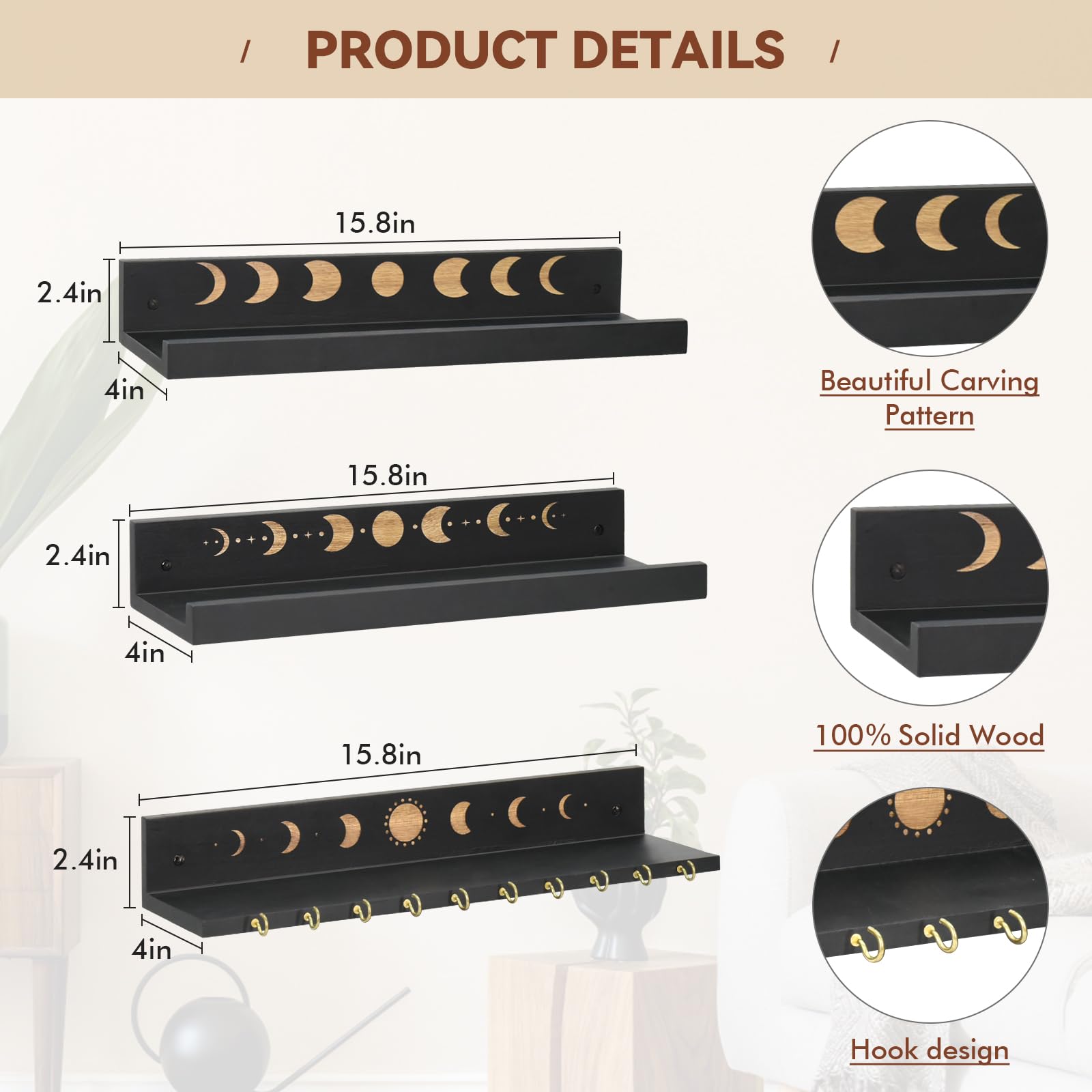 Ukonvi black moon crystal shelves mix style with practical display.