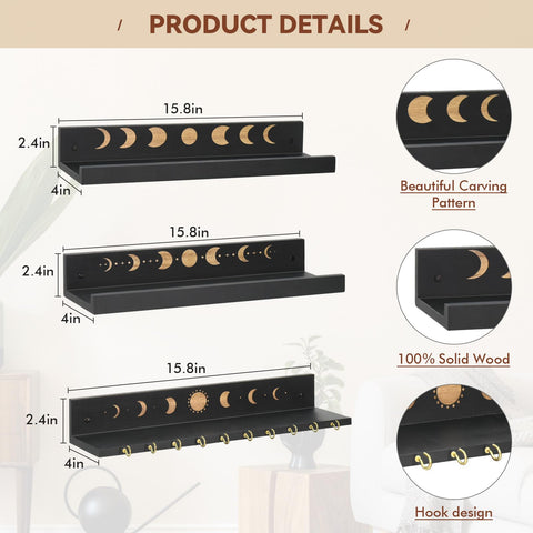 Ukonvi black moon crystal shelves mix style with practical display.