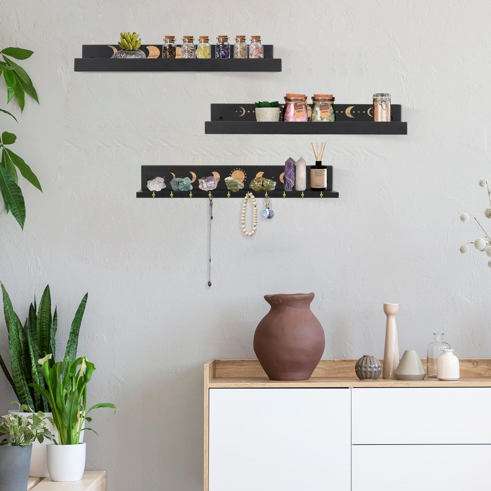 Ukonvi moon-phase wall shelf adds celestial charm to any room.