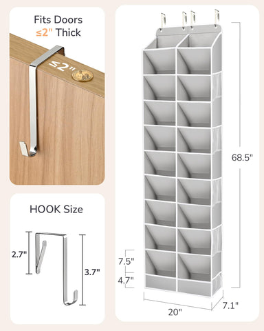ULG narrow door rack deep pockets holds shoes neatly behind a door