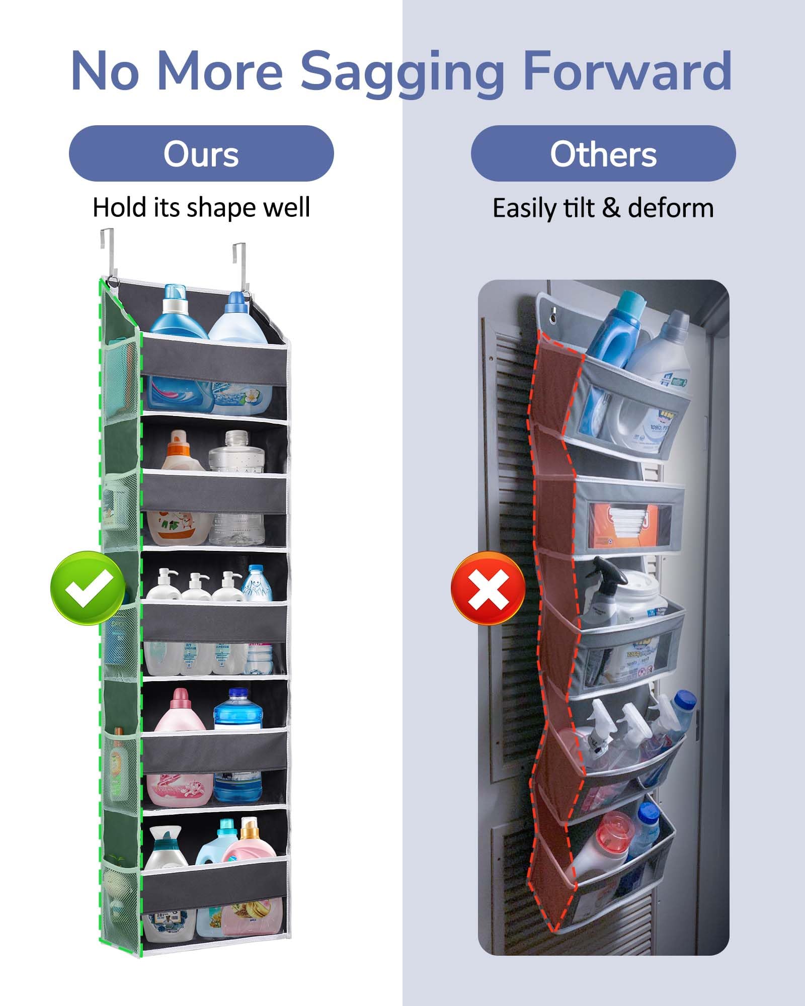 ULG door organizer shows ten mesh pockets for small items like chargers