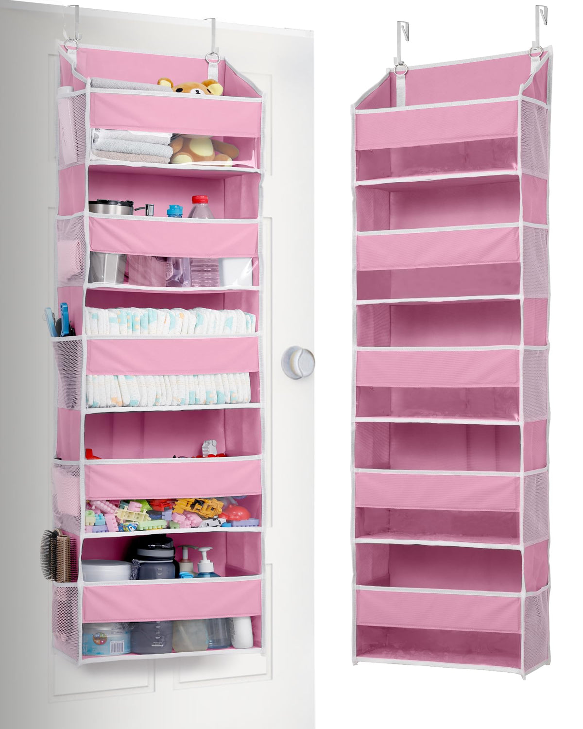 ULG over-door organizer with five large pink pockets for toys and diapers