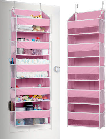 ULG over-door organizer with five large pink pockets for toys and diapers
