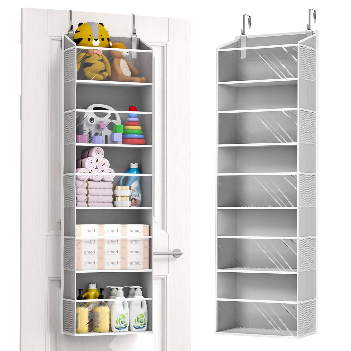 ULG over door organizer with five large pockets for nursery storage and closet organization.