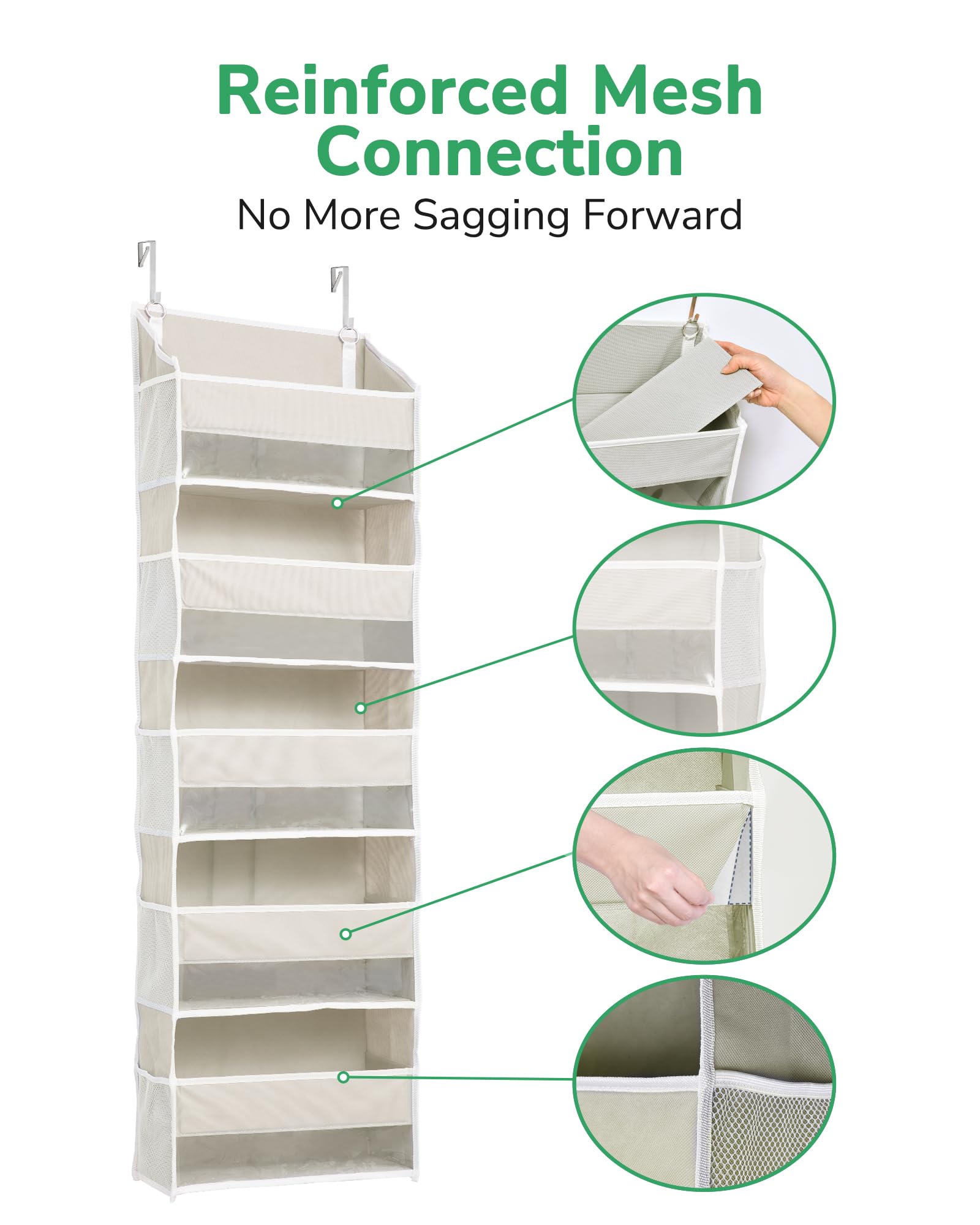 ULG over door organizer hanging installation demonstrates door-friendly design.