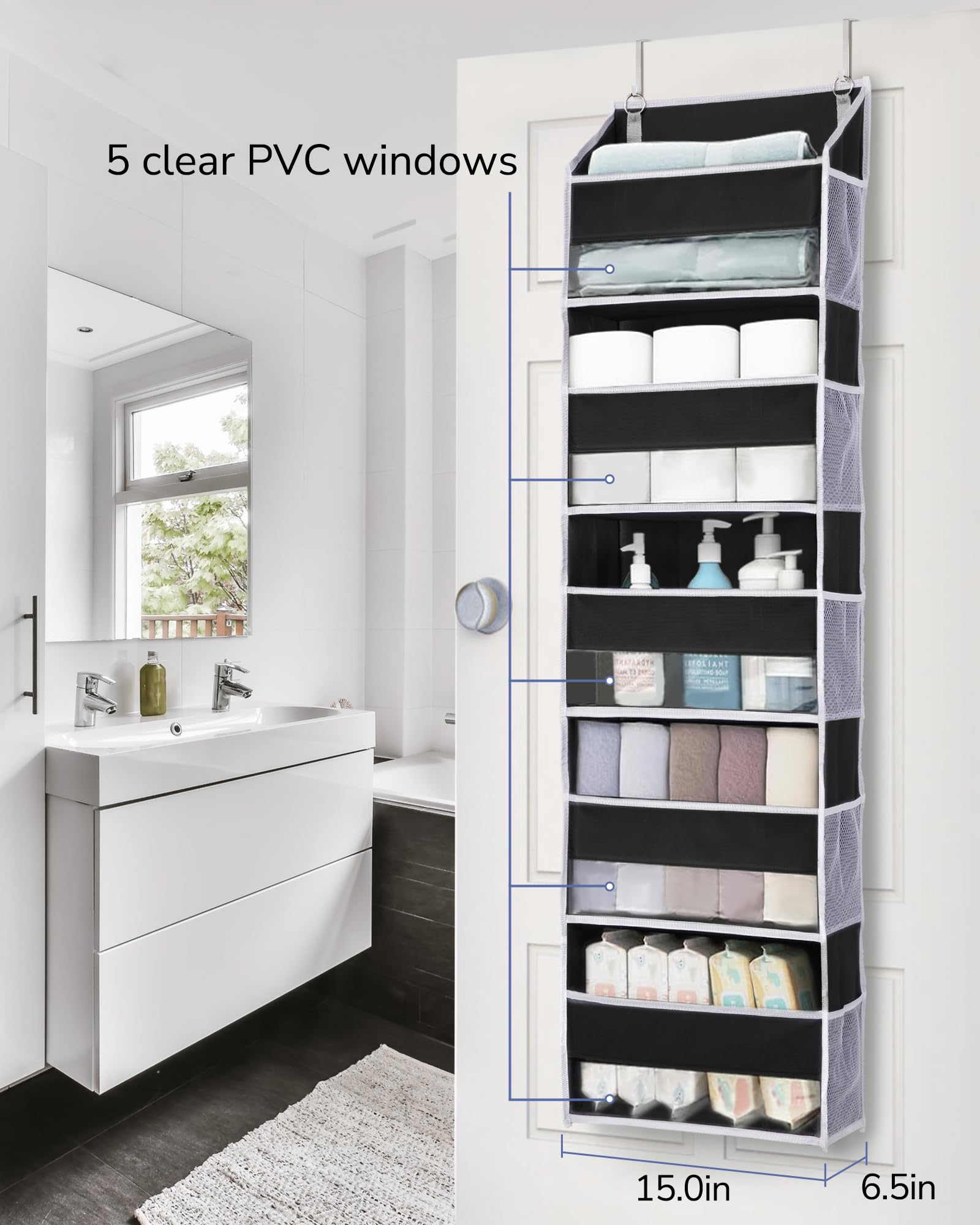 ULG door organizer showing ten side pockets for small items and toys