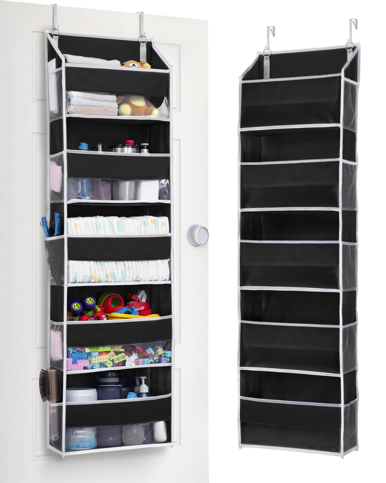 ULG over-the-door organizer with five shelves keeping clothes neatly organized behind a door