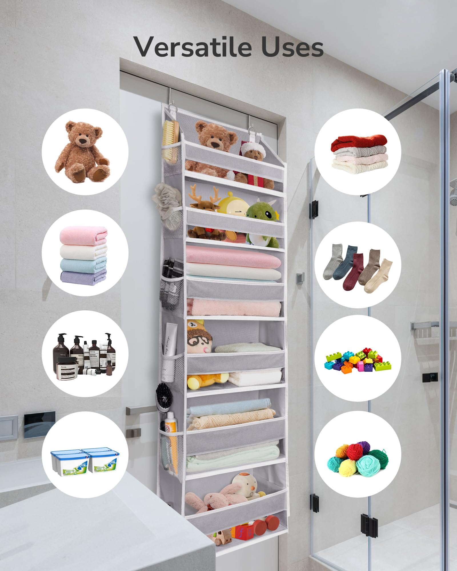 ULG storage organizer in bathroom for towels and toiletries