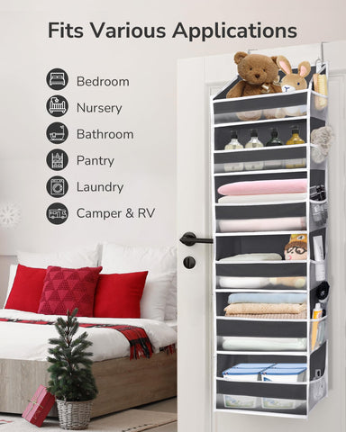 ULG over-the-door organizer installs over doors up to 1.8 inches thick.