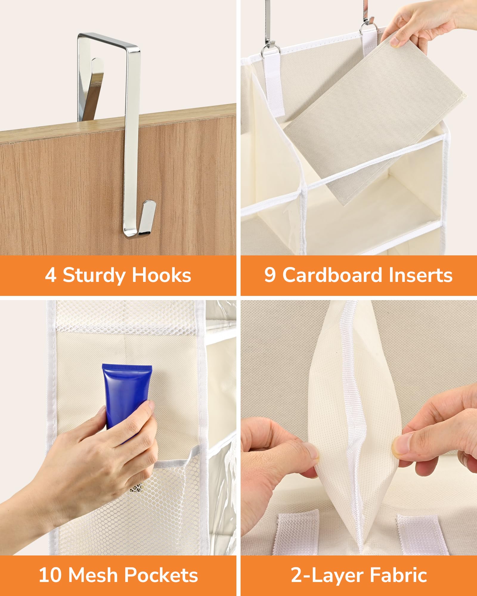 ULG Over-the-Door Organizer on a door demonstrates tool-free installation.