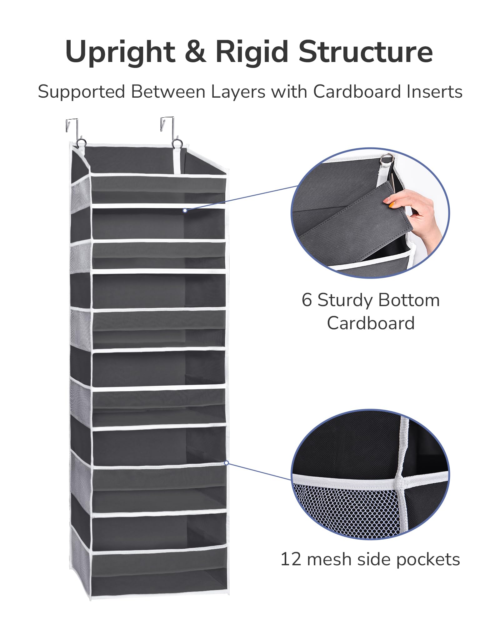 ULG over-the-door organizer durable non-woven fabric maintains shape.
