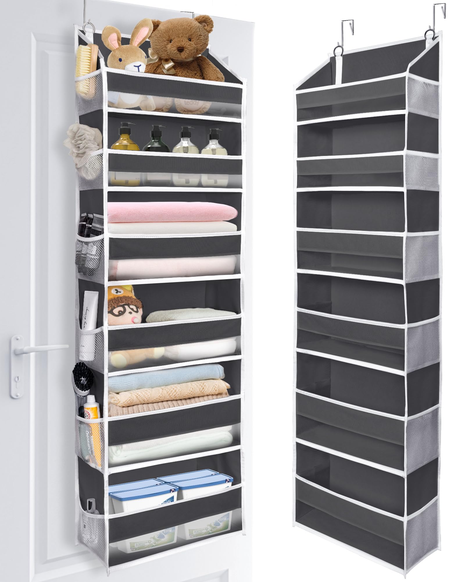 ULG over-the-door organizer front view with six large pockets for easy access.