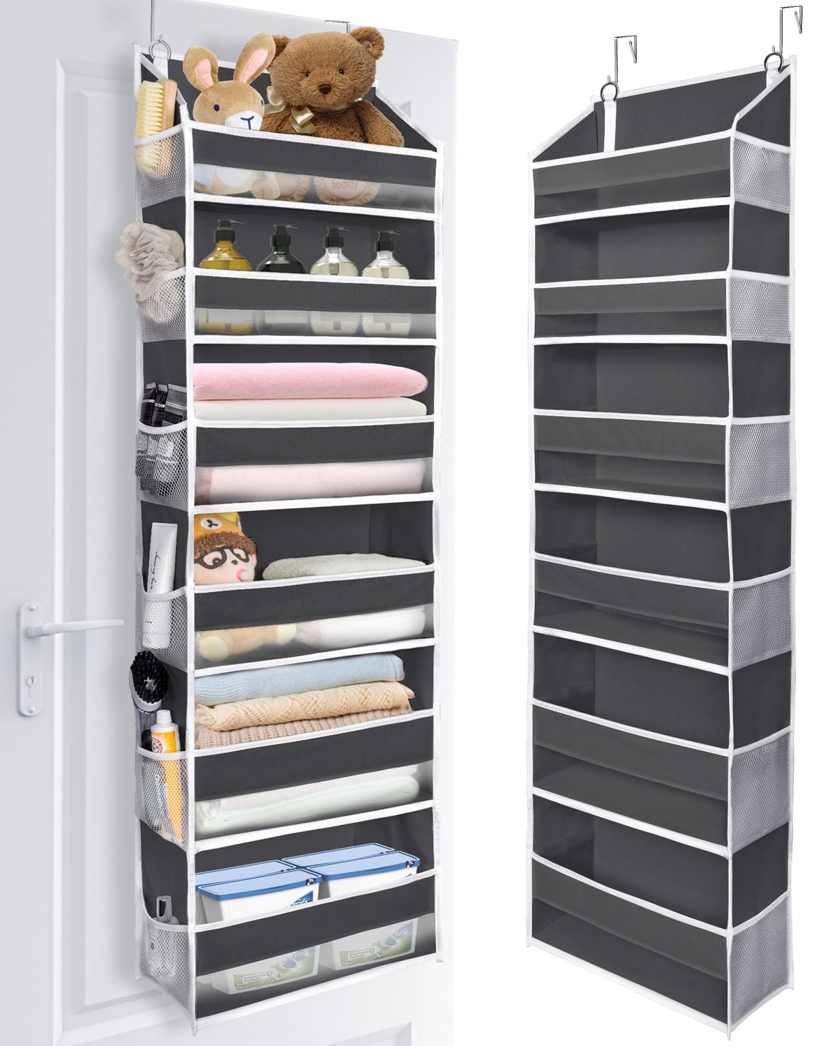 ULG over-the-door organizer front view with six large pockets for easy access.