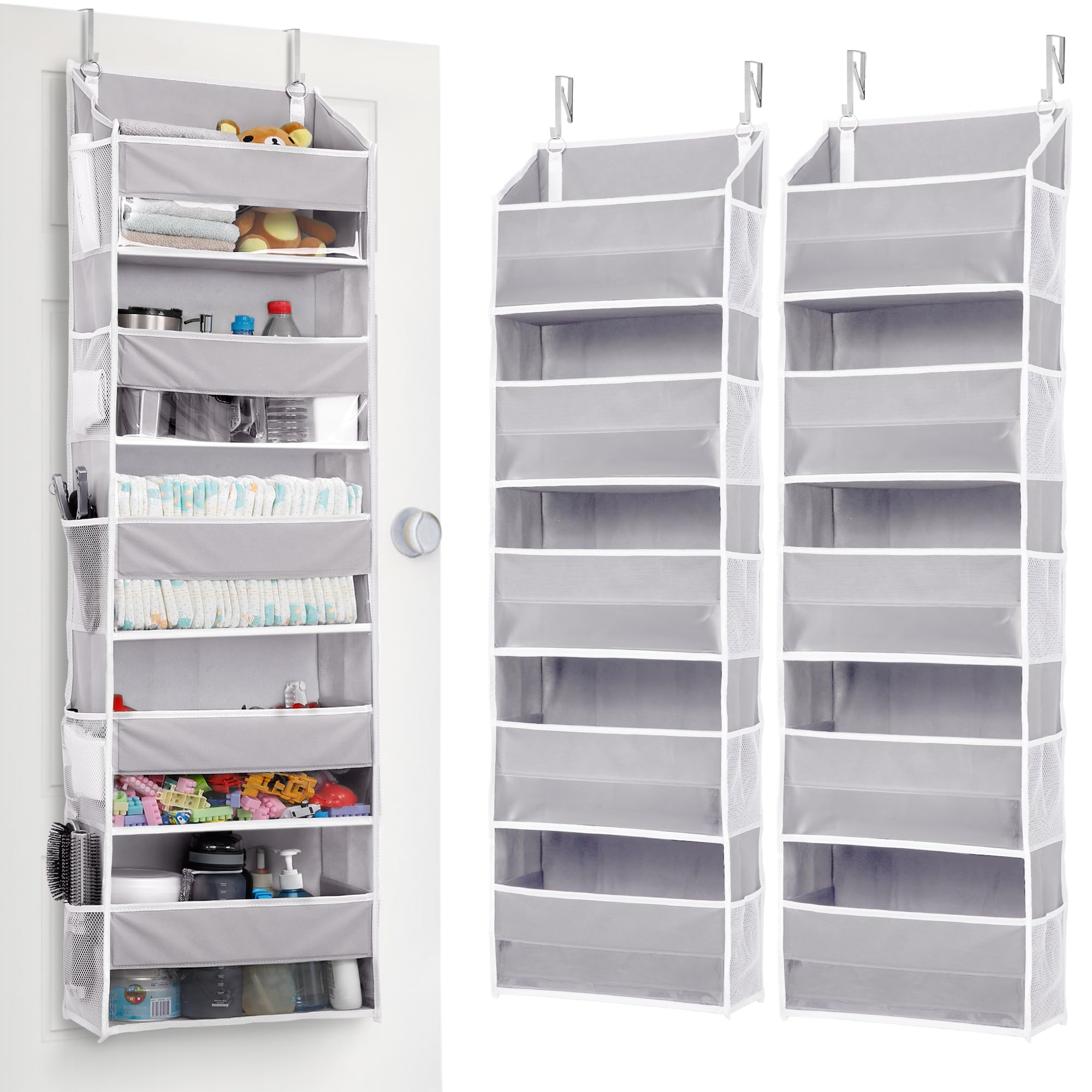 ULG over-the-door organizer light gray dimensions and 20 kg capacity highlighted.