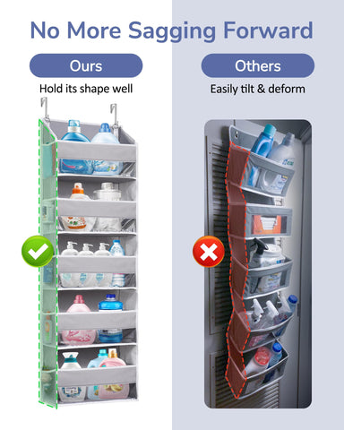 ULG over-the-door organizer light gray mesh pockets closeup for small items.