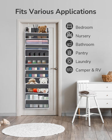ULG over-the-door organizer mesh pockets for nursery toys.