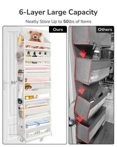 ULG over-the-door organizer side pockets detail for easy access to cosmetics and gadgets.