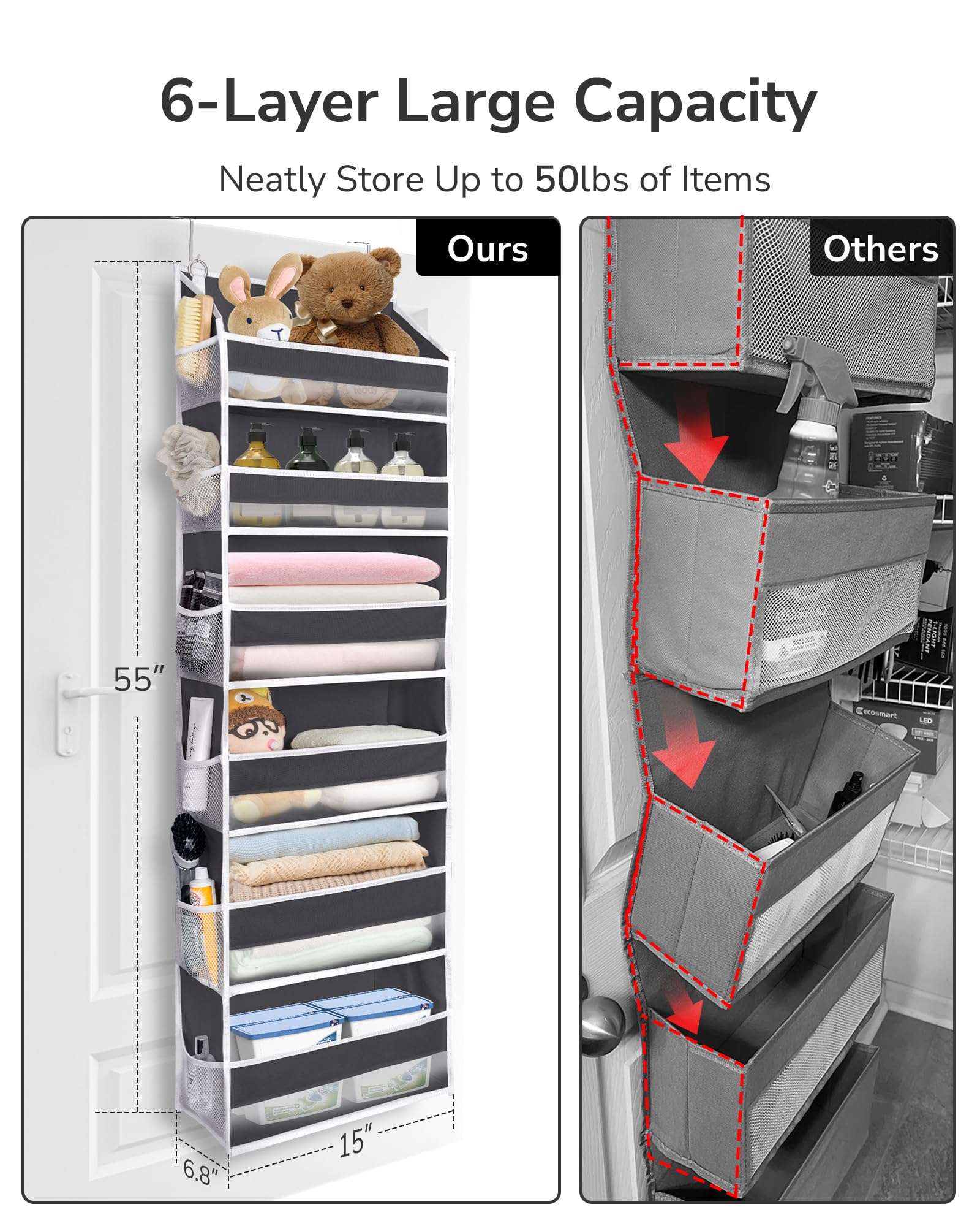 ULG over-the-door organizer side pockets with mesh for small items.