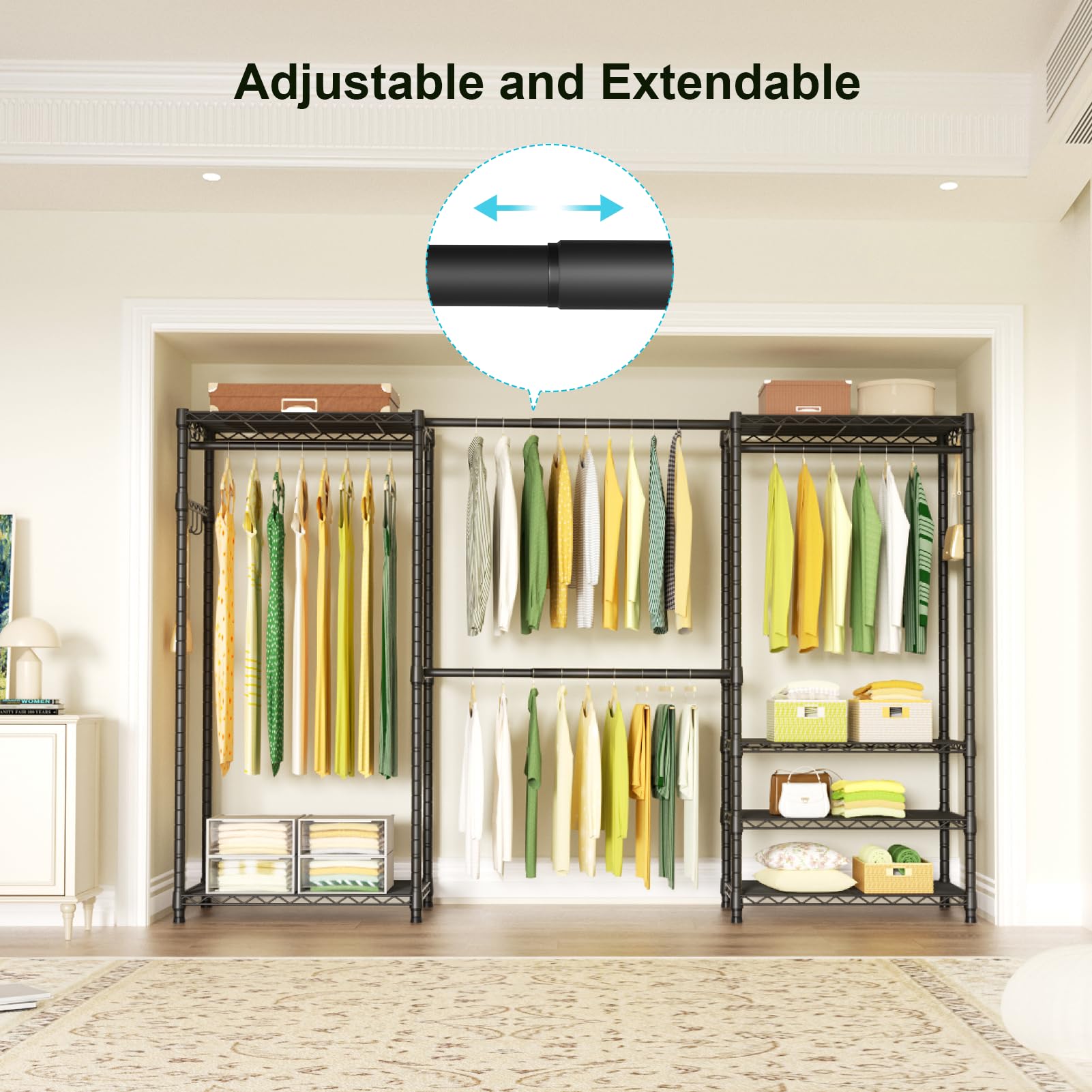 Ulif E1 adjustable hanger rod demonstrating flexible hanging space