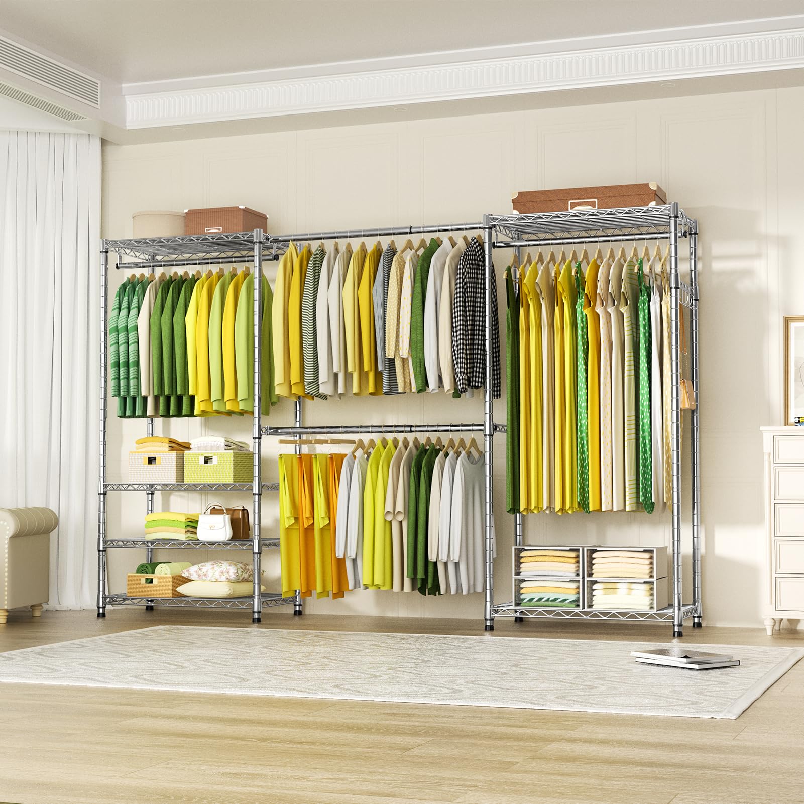 Ulif E1 heavy duty closet rack side view highlighting slim 14 inch depth.