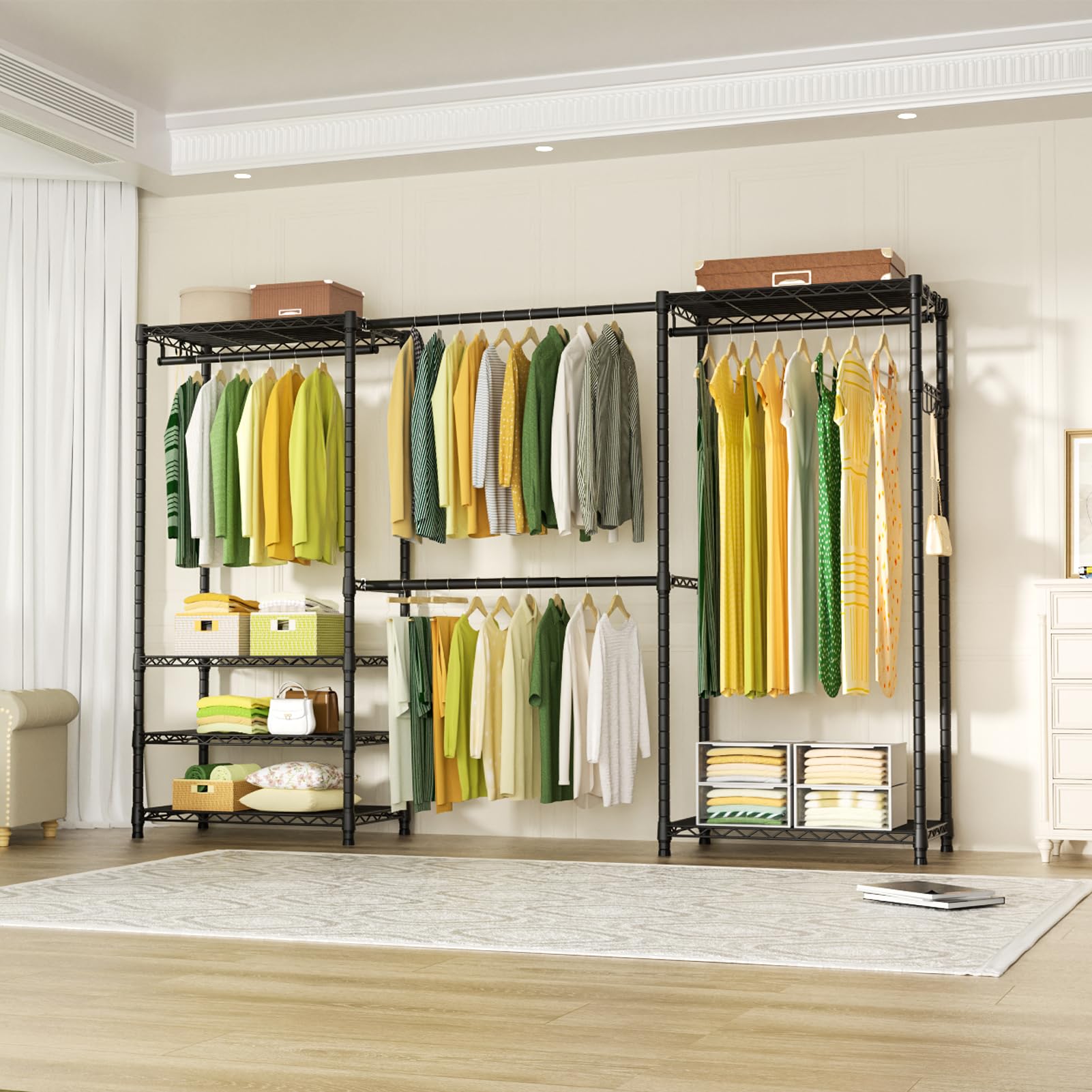 Ulif E1 six-shelf organization highlighting spacious wardrobe storage
