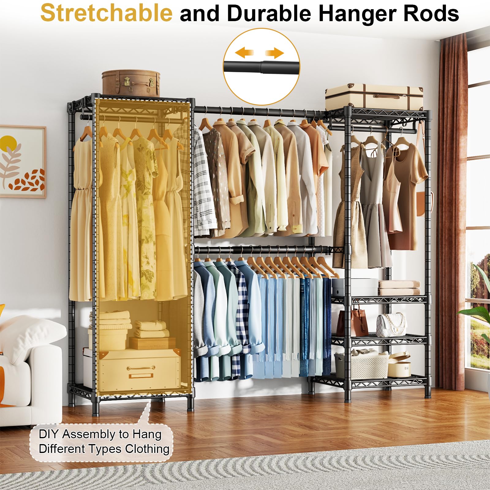 Ulif E7 garment rack six-wire shelves maximizing storage capacity