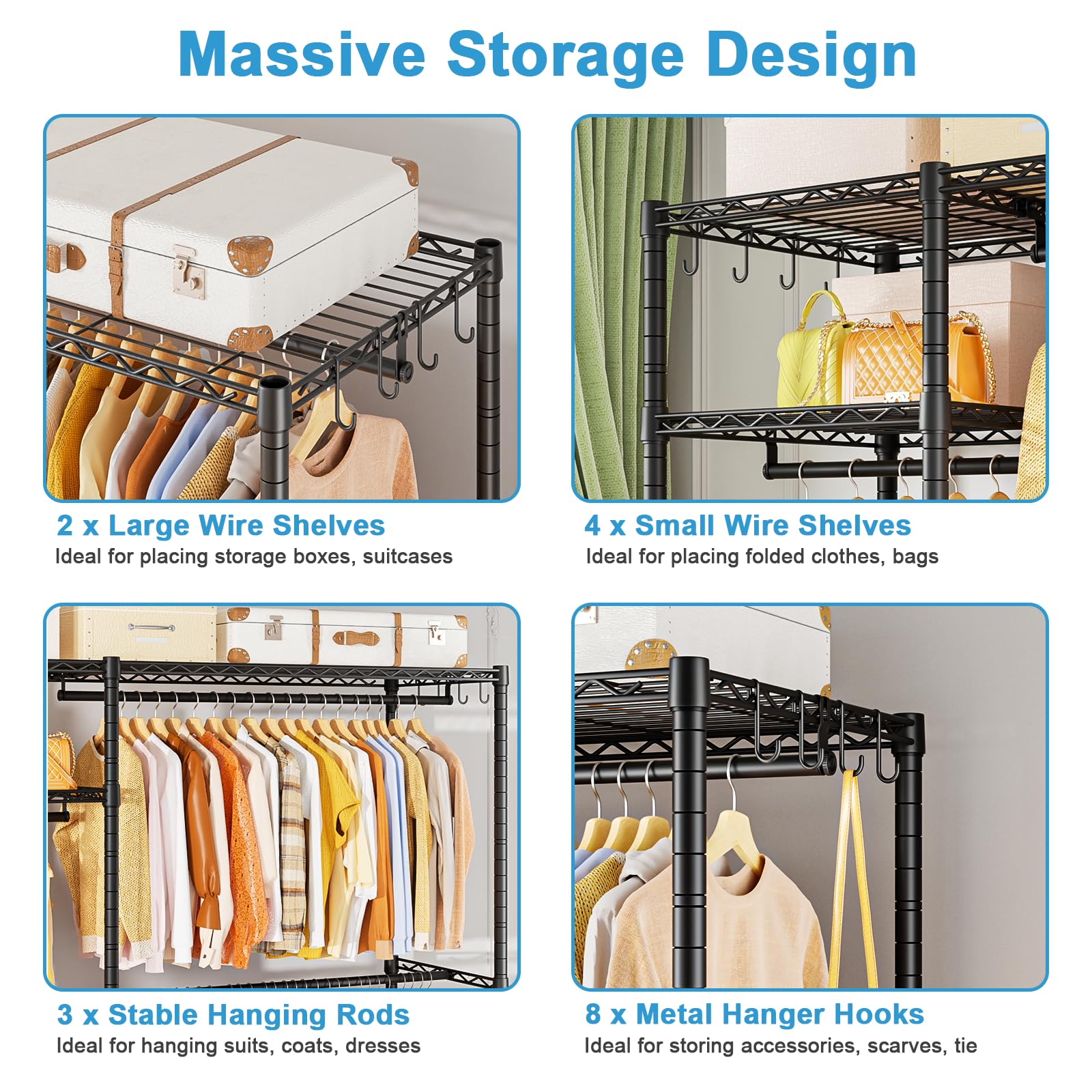 Ulif F7 garment rack heavy duty steel frame for long lasting storage.