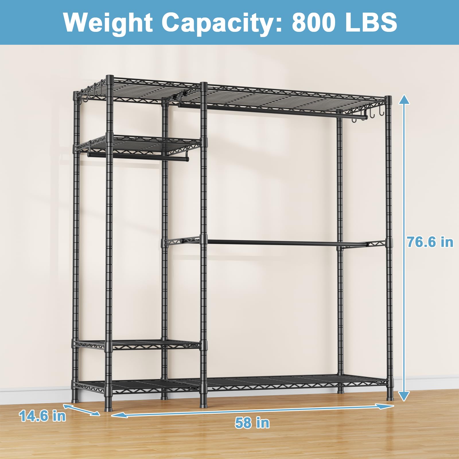Ulif F7 garment rack side view shows sturdy frame for durable organization.