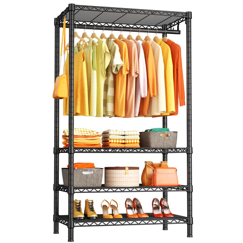 Ulif H4 full garment rack in a bedroom showing organized storage and easy access