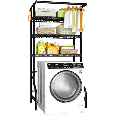 Ulif U11 over washer-dryer shelves in black provide sturdy storage and easy access.
