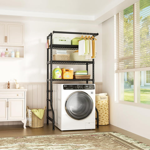 Three-tier laundry rack shows space-saving design for clutter-free laundry.