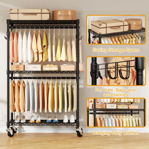 ULIFHOME P1 metal clothes hanger rods provide sturdy hanging space
