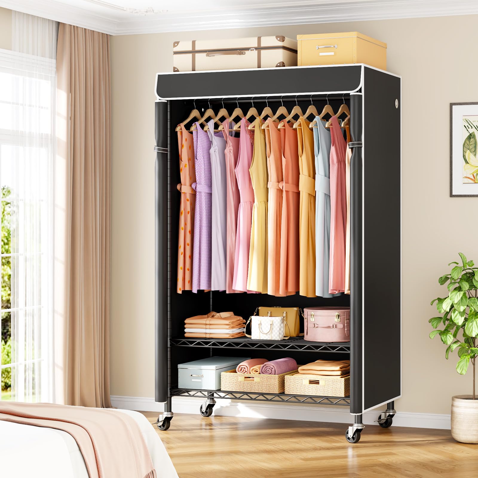 ULIFHOME P6C rolling rack wheels enable smooth, quiet movement